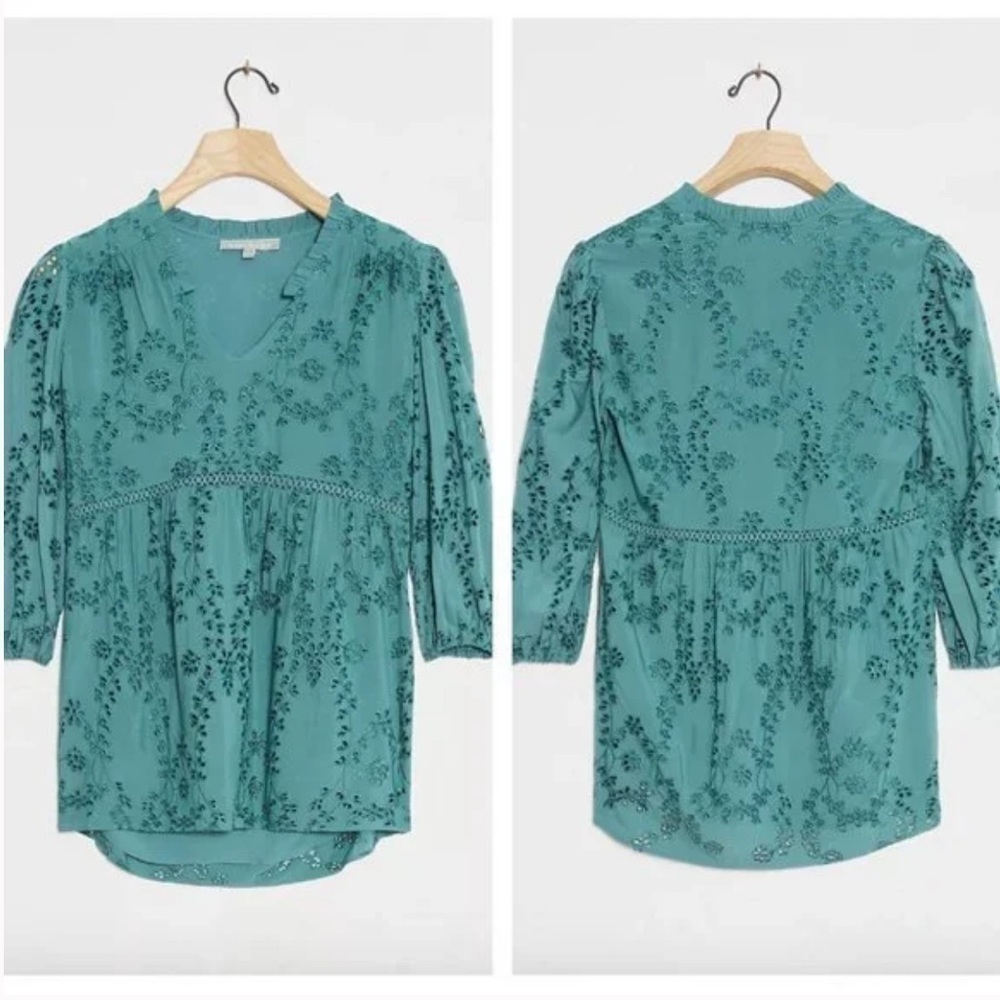 Anthropologie Daniel Rainn Cheyenne Eyelet Blouse in Teal Blue Small - Picture 9 of 10